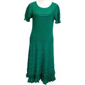MAEVE Promenade Pointelle Crochet Knit Dress Sz M Kelly Green Spring Feminine